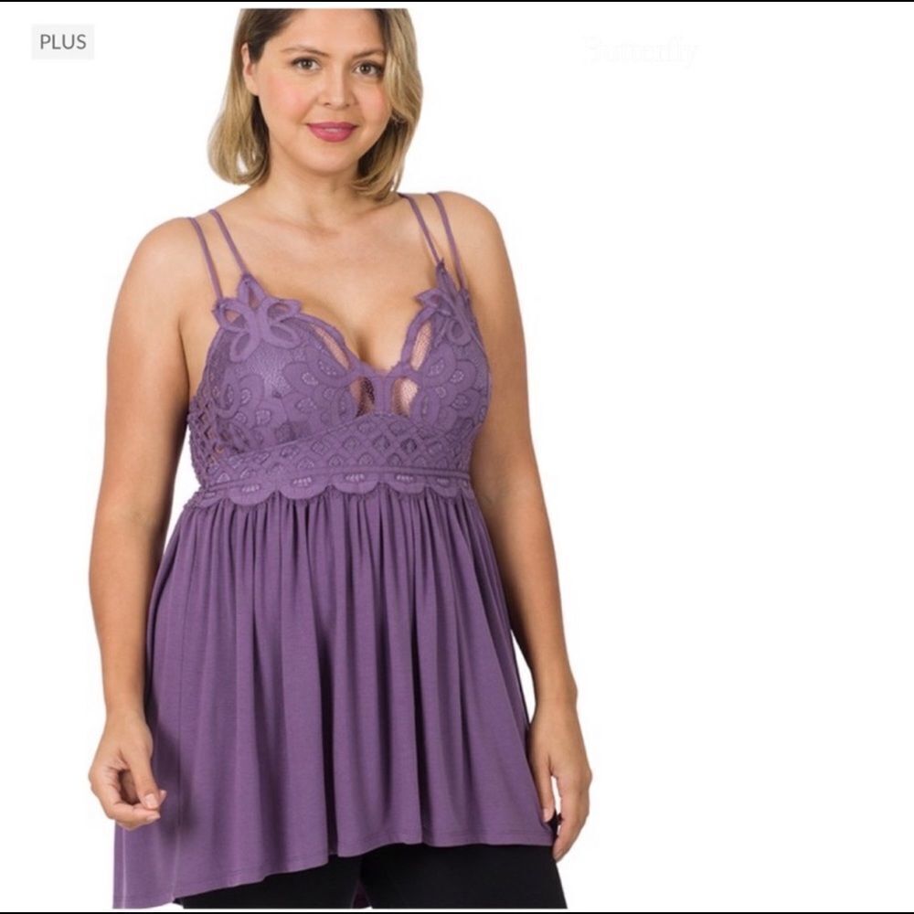 Host Pick PLUS Purple Crocheted Lace Cami Crisscross Straps Top